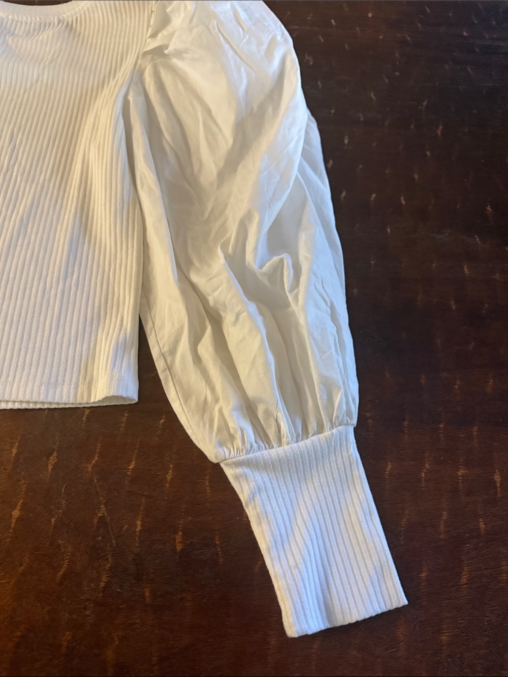 TCEC White Ribbed Puff-Sleeve Top - Picture 7 of 7
